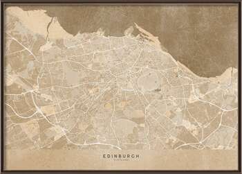 Poster Map of Edinburgh (Scotland) in sepia vintage style