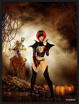 Framed Poster Goth girl in cemetary on halloween night