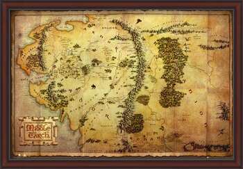 Framed Poster The Hobbit - Middle Earth Map